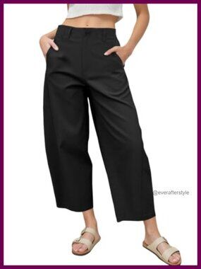 Barrel Leg Pants High Waisted Wide Leg Harem Trousers with Pockets